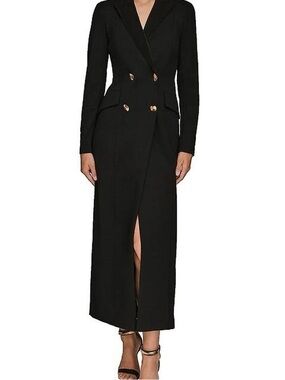 NWT Donna Karan Black Crepe Maxi Blazer Dress - Size 10